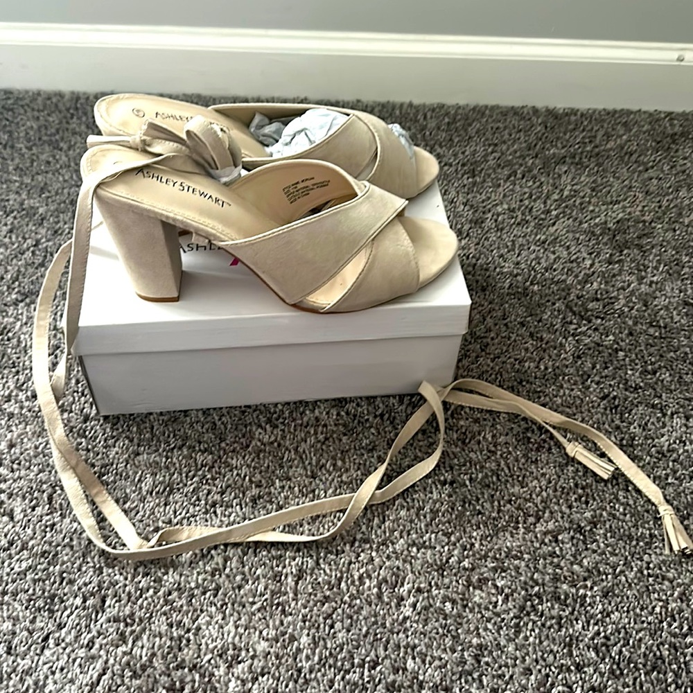 Beige Lace up Sandals